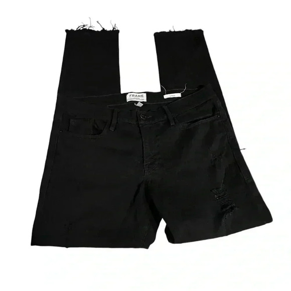 Frame Le Garçon Straight Distressed Black Jeans Cropped Size 29 - Picture 1 of 4